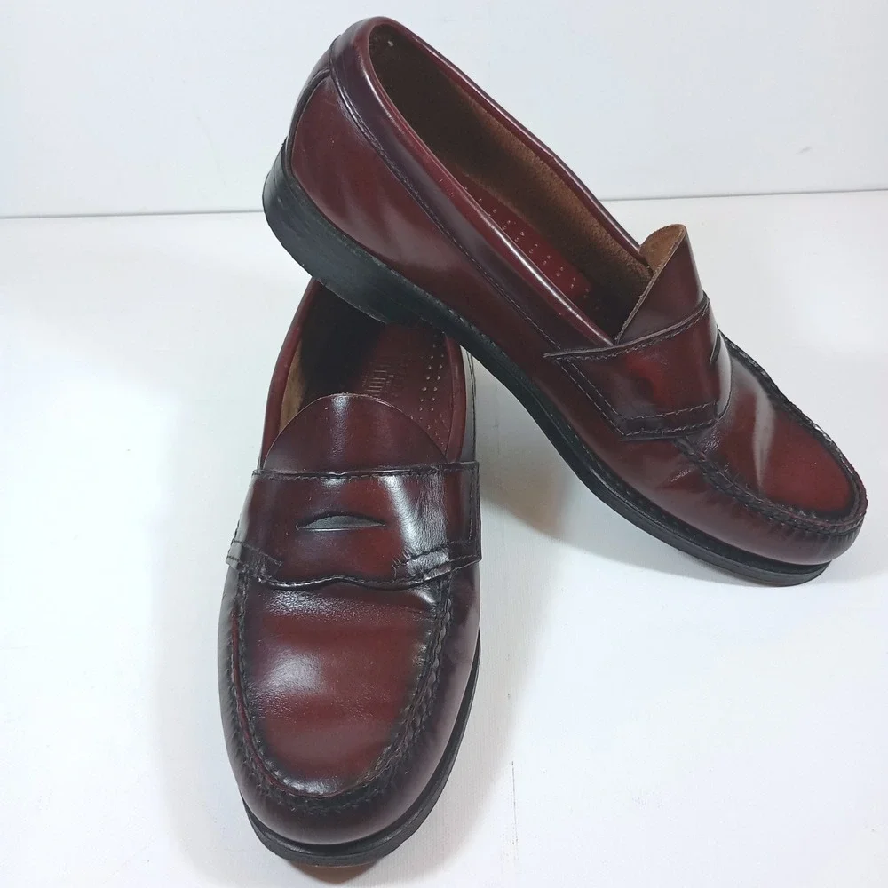 GH Bass Weejuns Penny Loafers Mens 7.5 B Burgundy Oxblood Leather USA Slip On
